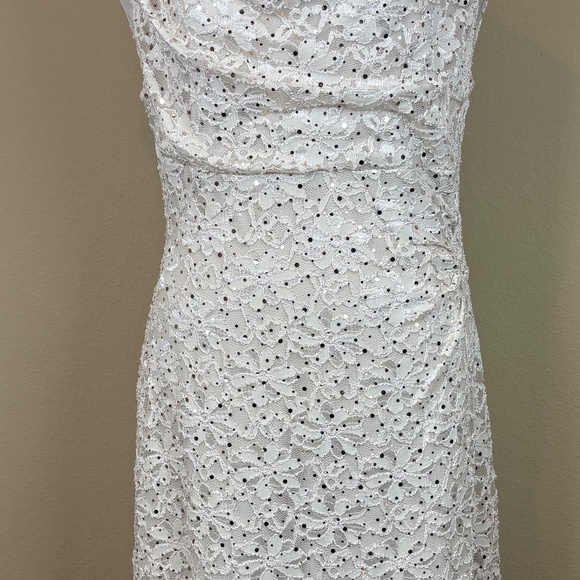 Dress Barn Est 1962 Cream Mesh/Lace Floral Sleeveless Pull On Stretch Midi Dress - Picture 5 of 15